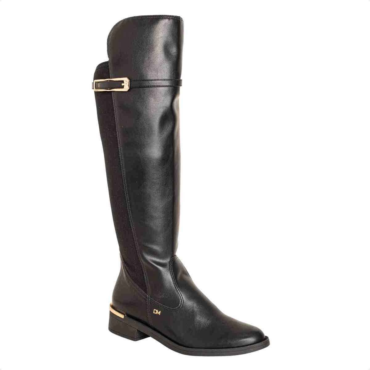 Bota Feminina Montaria Em Napa Rústica Com Lycra E Salto Preta Preto 2