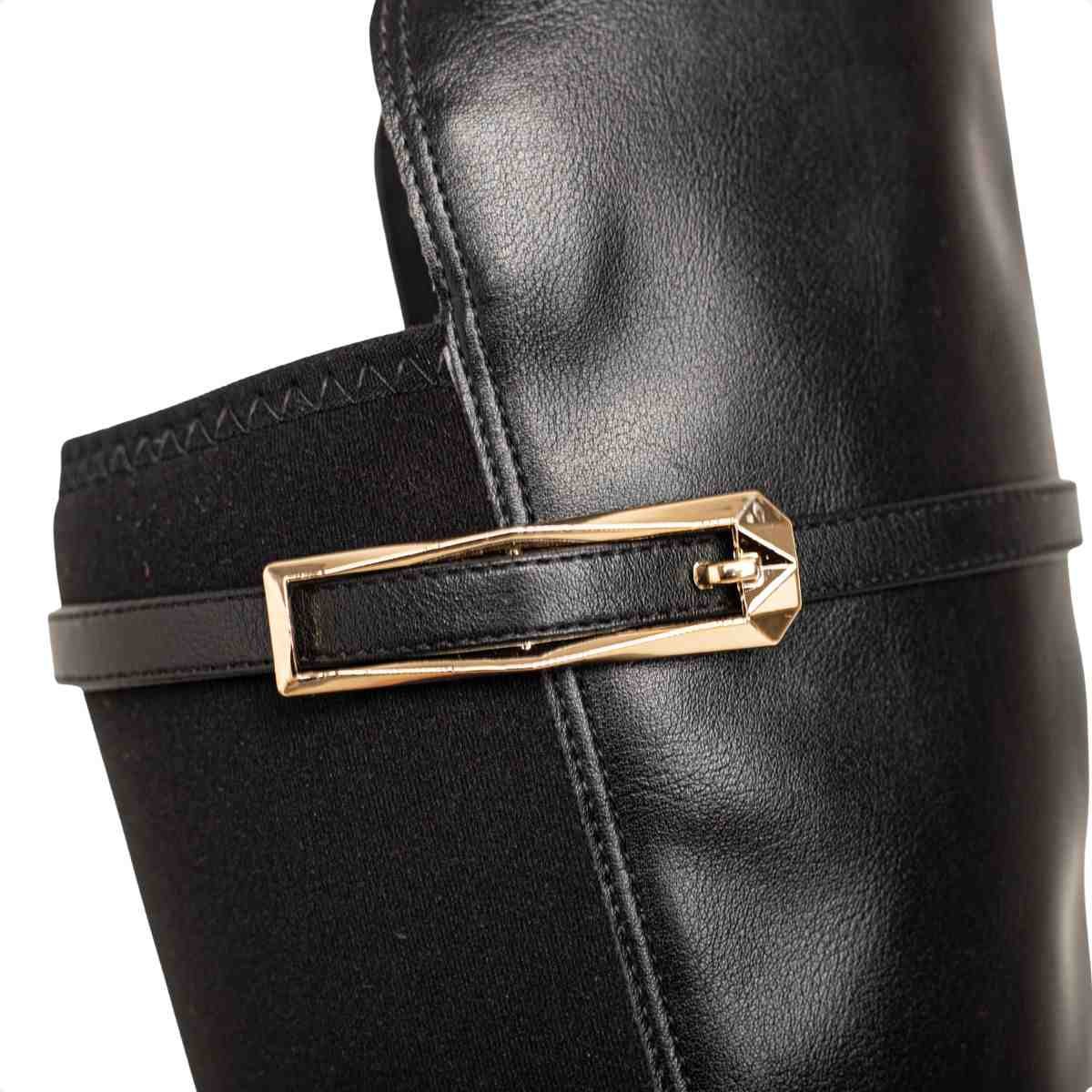 Bota Feminina Montaria Em Napa Rústica Com Lycra E Salto Preta Preto 3
