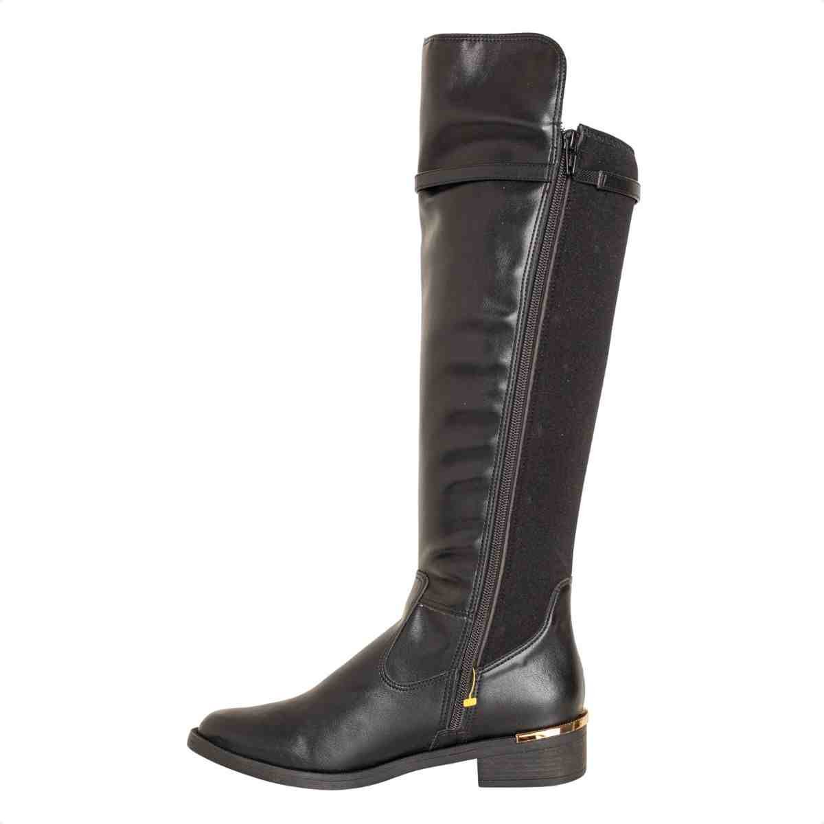 Bota Feminina Montaria Em Napa Rústica Com Lycra E Salto Preta Preto 5