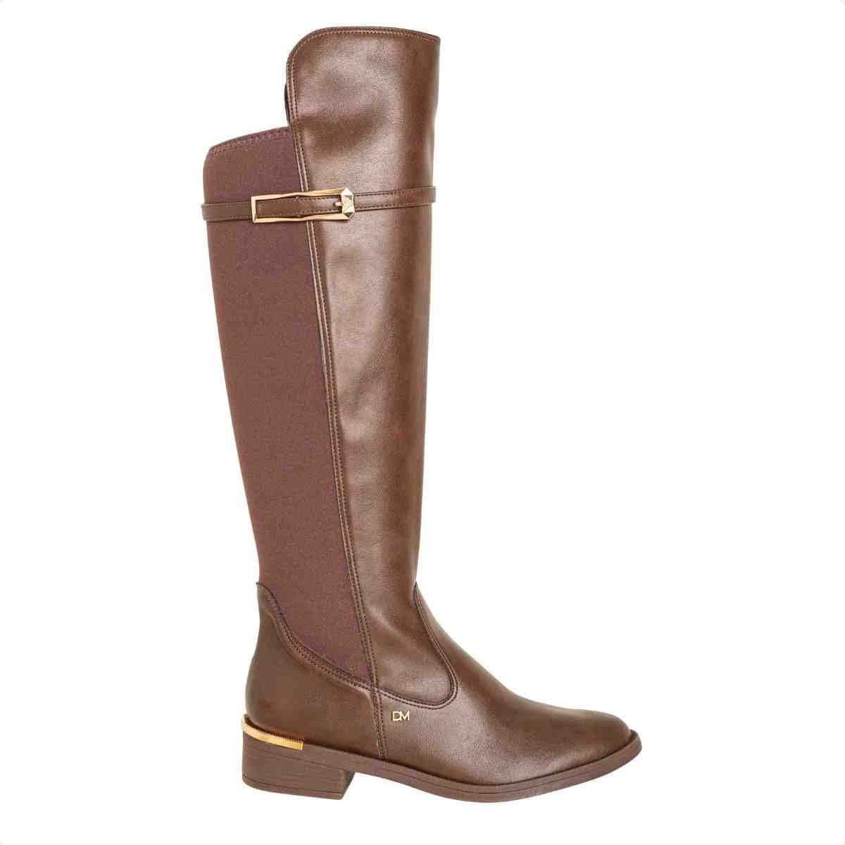 Bota Feminina Dm Montaria Em Napa Rústica Com Lycra E Salto Bloco Expresso
