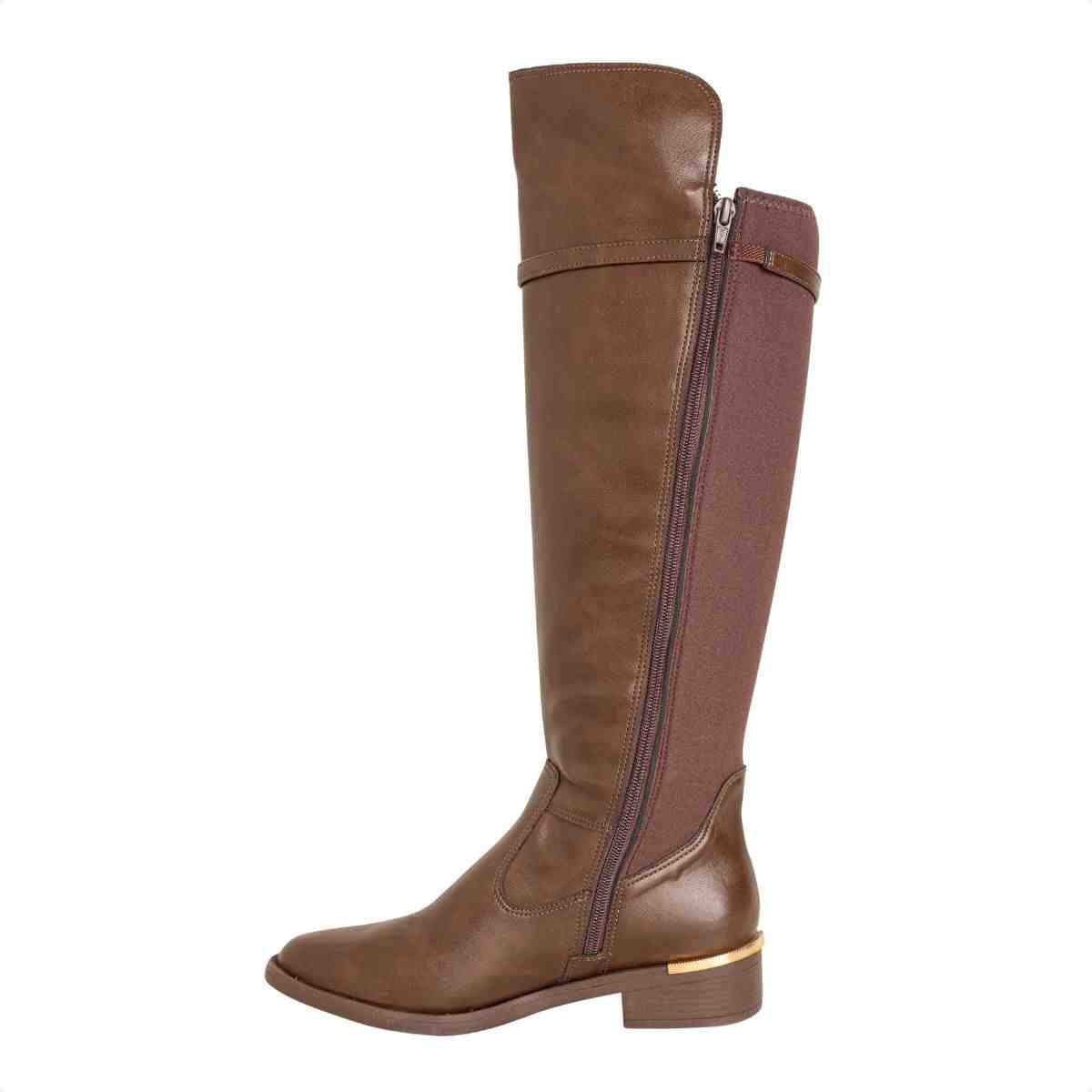 Bota Feminina Dm Montaria Em Napa Rústica Com Lycra E Salto Bloco Expresso Marrom 5