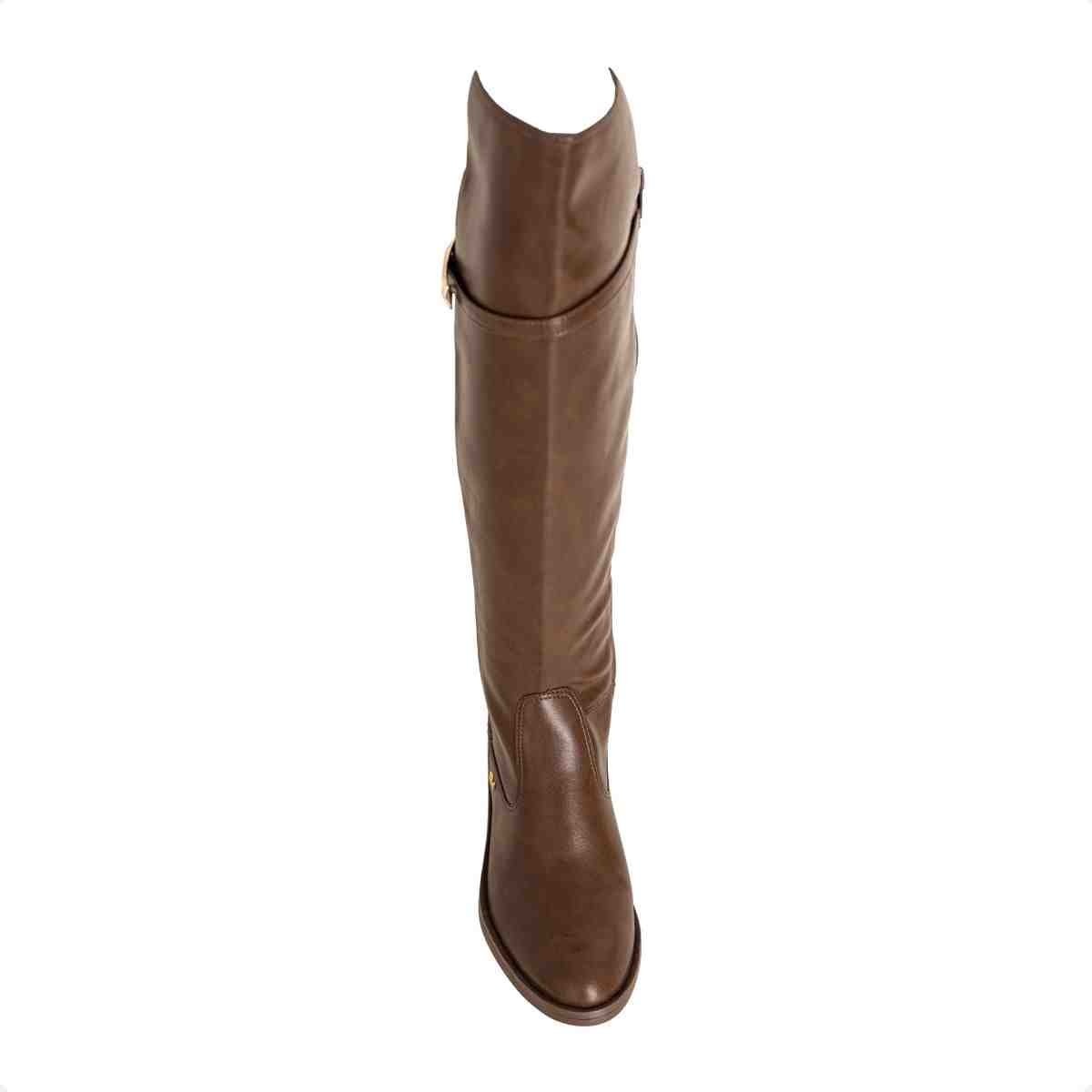 Bota Feminina Dm Montaria Em Napa Rústica Com Lycra E Salto Bloco Expresso Marrom 6