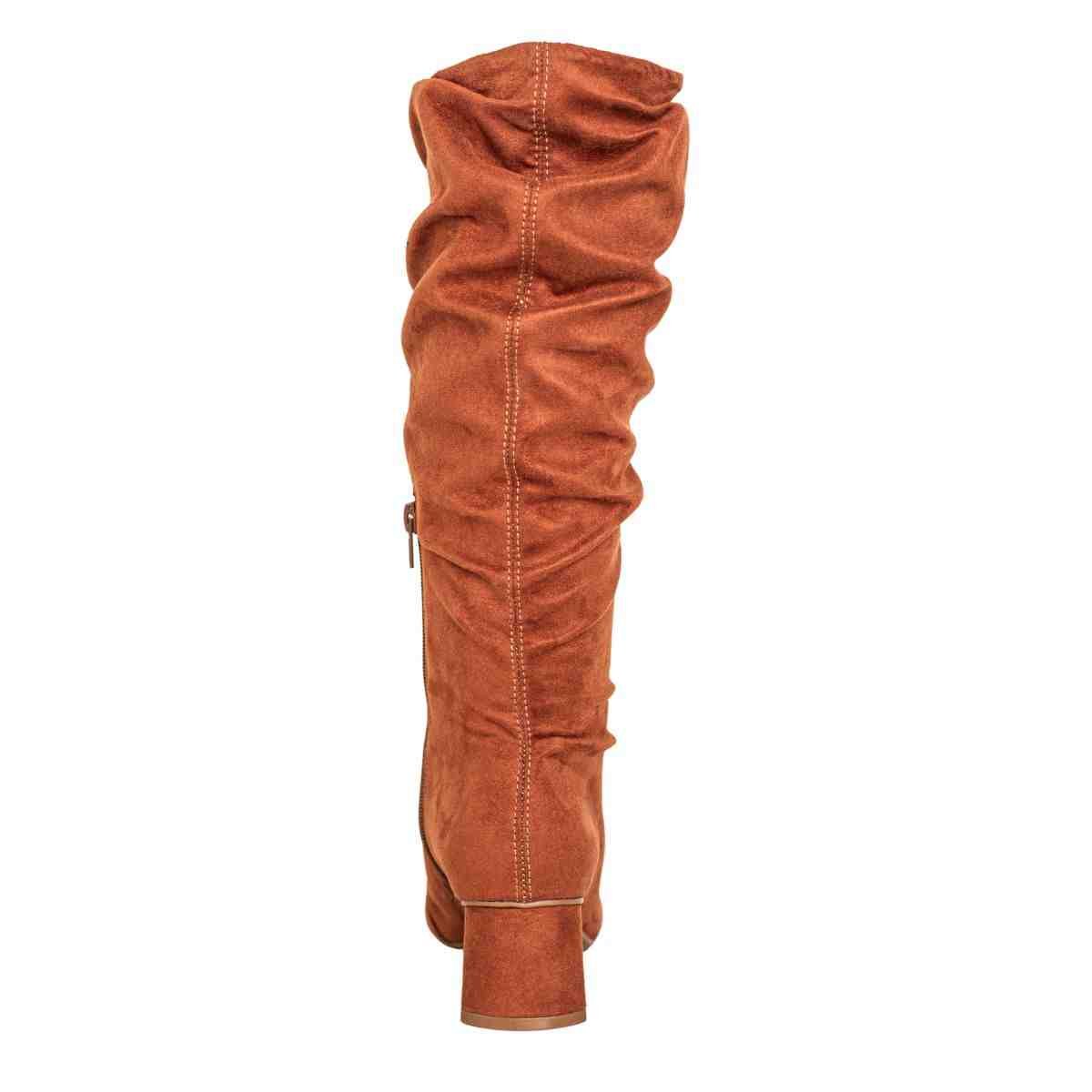 Bota Feminina Dm Cano Alto Em Camurça Pampa Com Salto Bloco Pecan Marrom 4