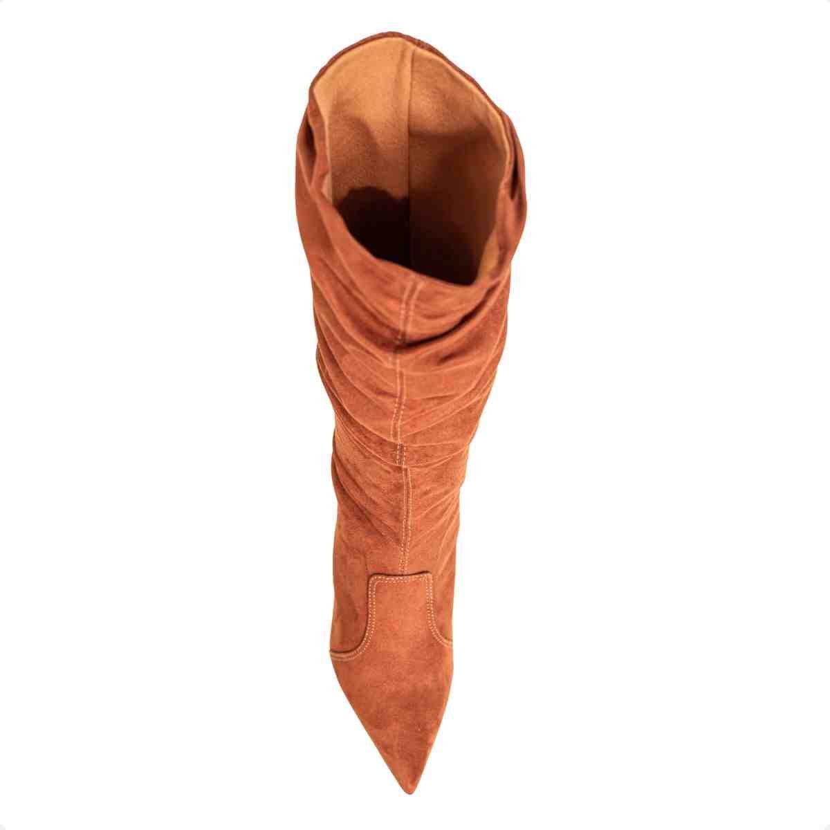 Bota Feminina Dm Cano Alto Em Camurça Pampa Com Salto Bloco Pecan Marrom 6