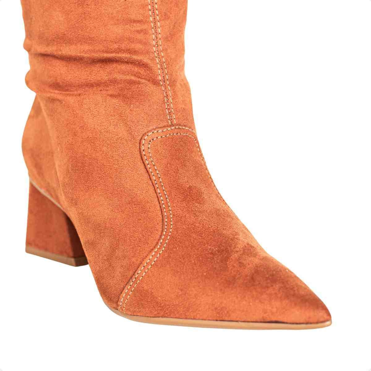 Bota Feminina Dm Cano Alto Em Camurça Pampa Com Salto Bloco Pecan Marrom 7