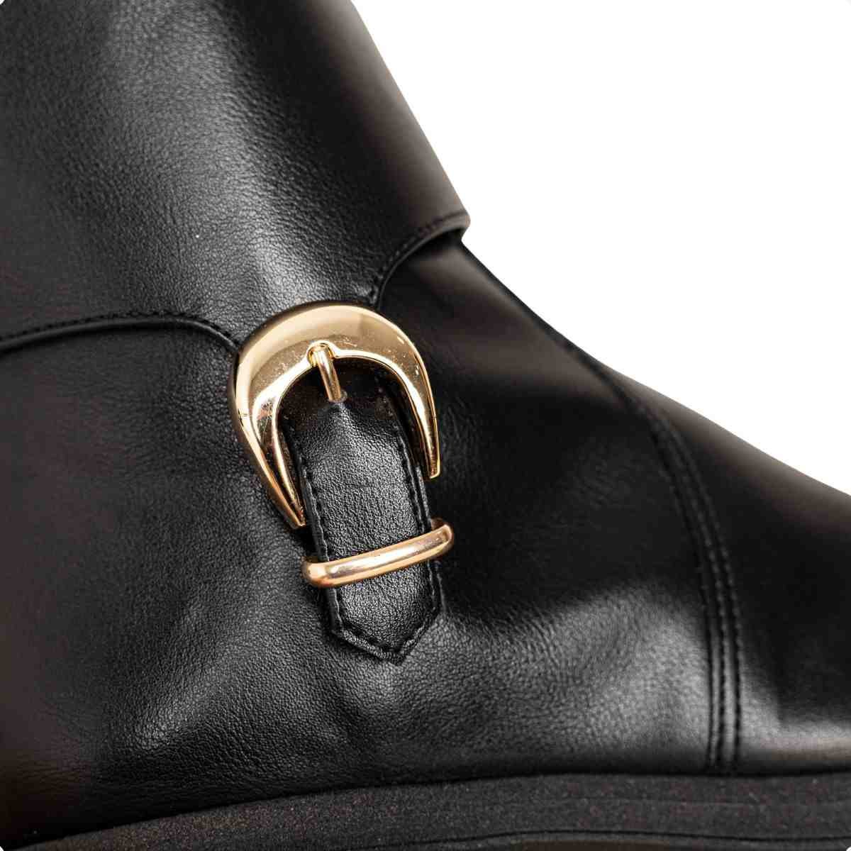 Bota Feminina Dm Em Napa Com Salto Baixo E Fivela Decorativa Preta Preto 3