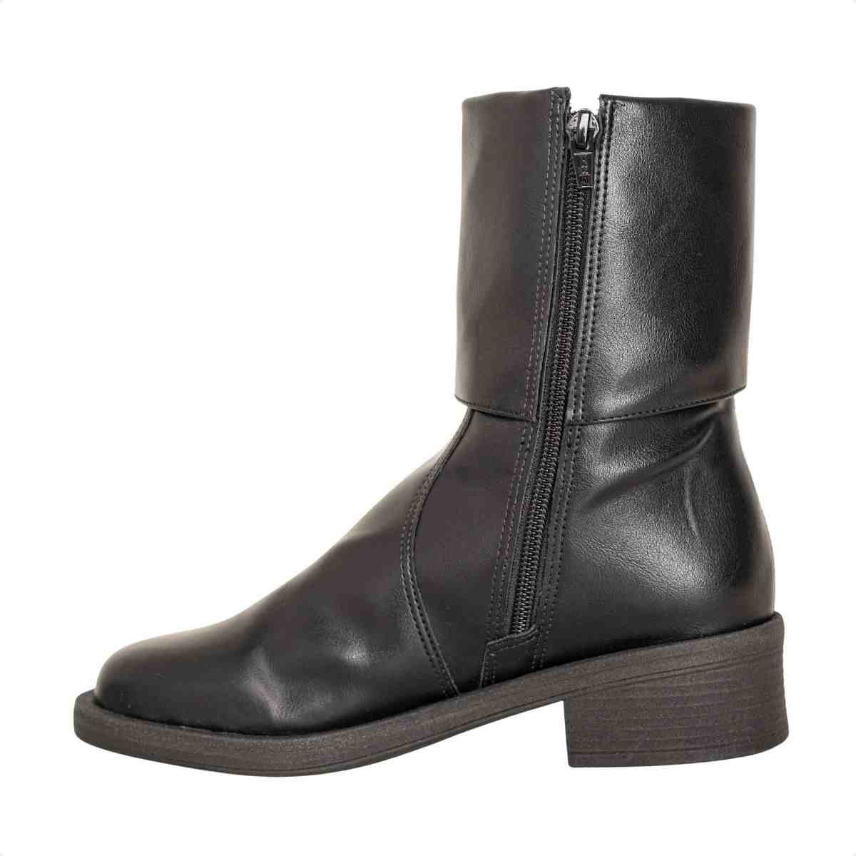 Bota Feminina Dm Em Napa Com Salto Baixo E Fivela Decorativa Preta Preto 5