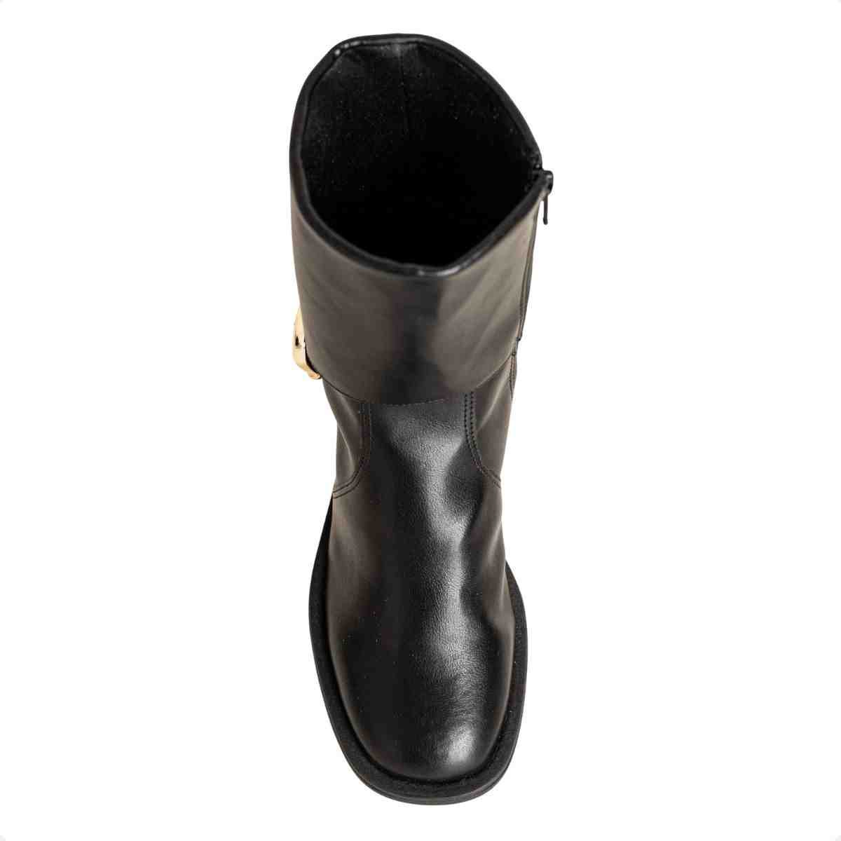 Bota Feminina Dm Em Napa Com Salto Baixo E Fivela Decorativa Preta Preto 6