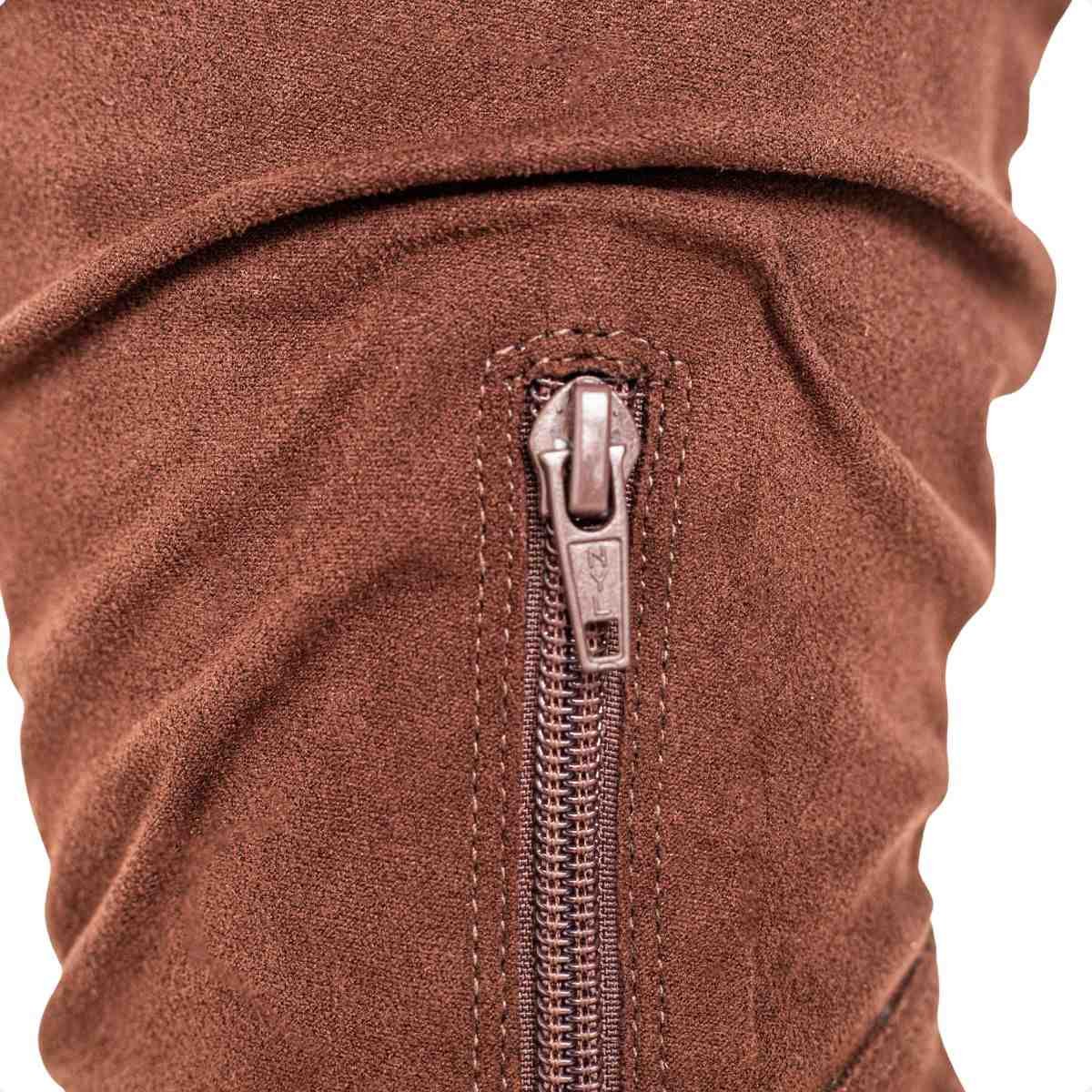 Bota Feminina Dm Cano Alto Em Camurça Stretch Com Salto Fino Expresso Marrom 3