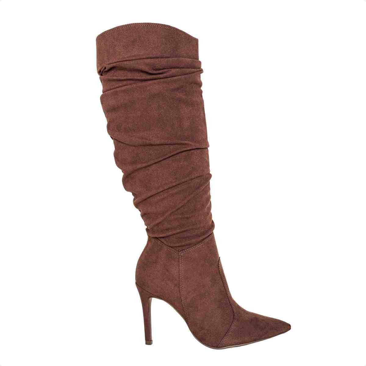 Bota Feminina Dm Cano Alto Em Camurça Stretch Com Salto Fino Expresso