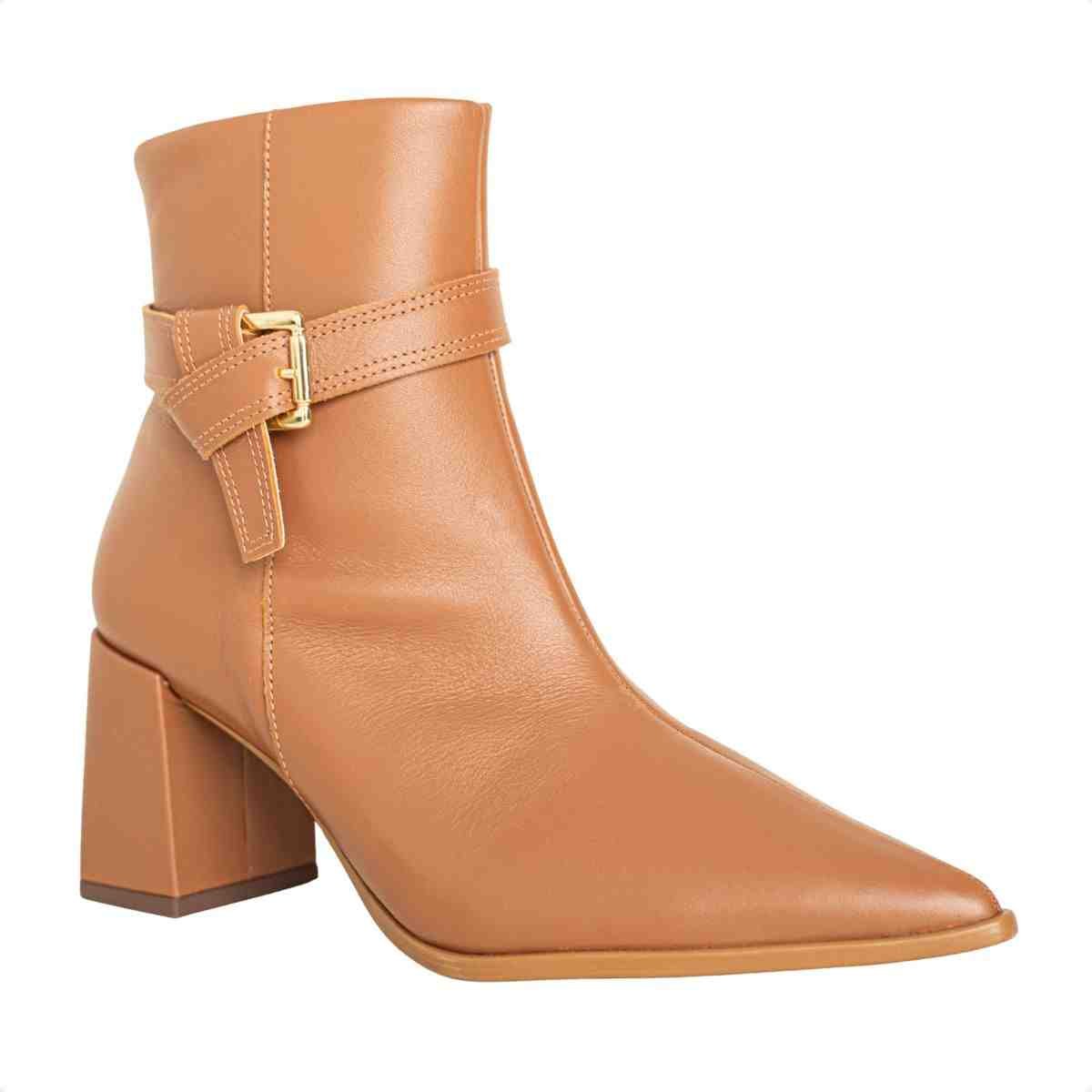 Bota Feminina Dm Cano Médio Em Couro Com Salto Bloco Veneto Caramelo Caramelo 2