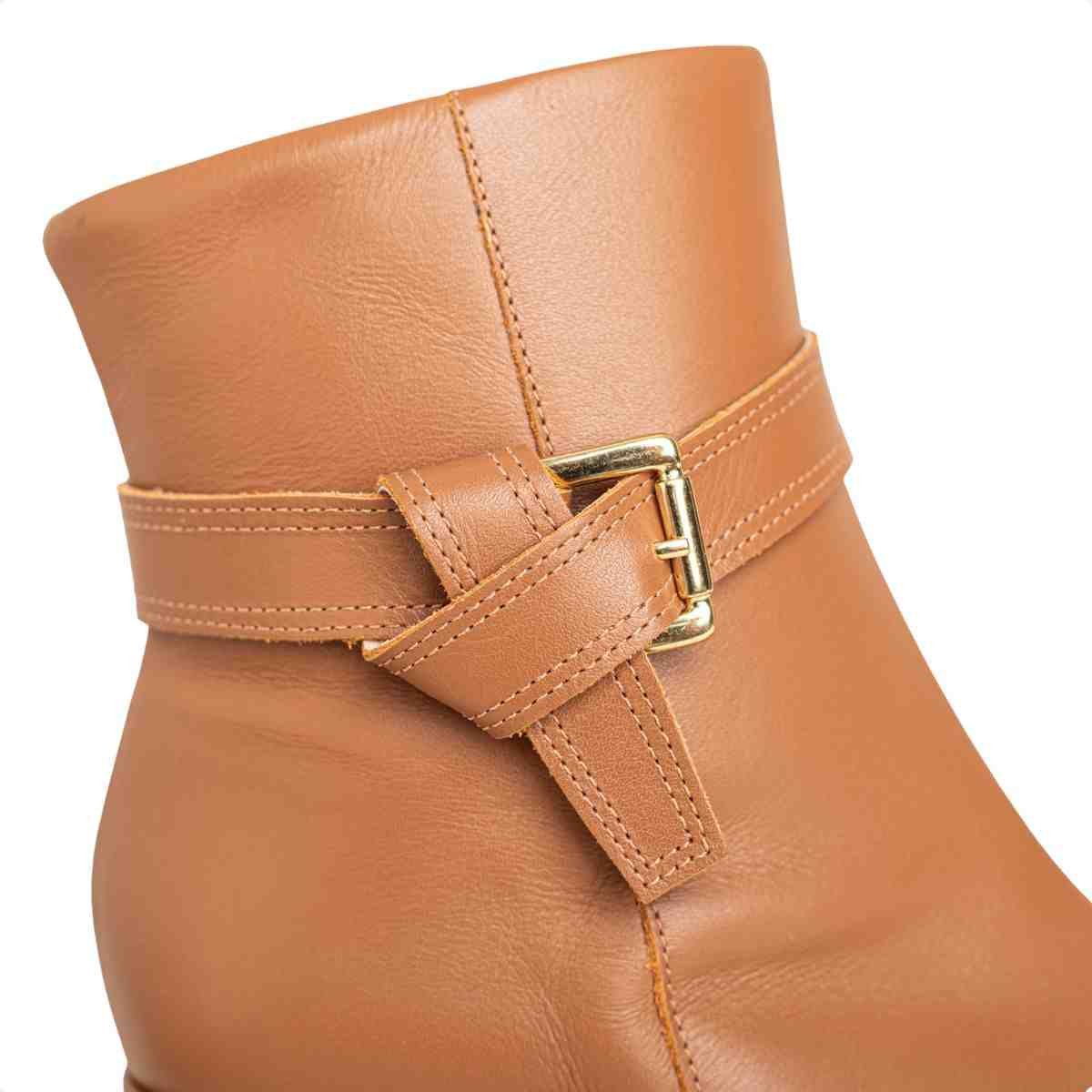 Bota Feminina Dm Cano Médio Em Couro Com Salto Bloco Veneto Caramelo Caramelo 3