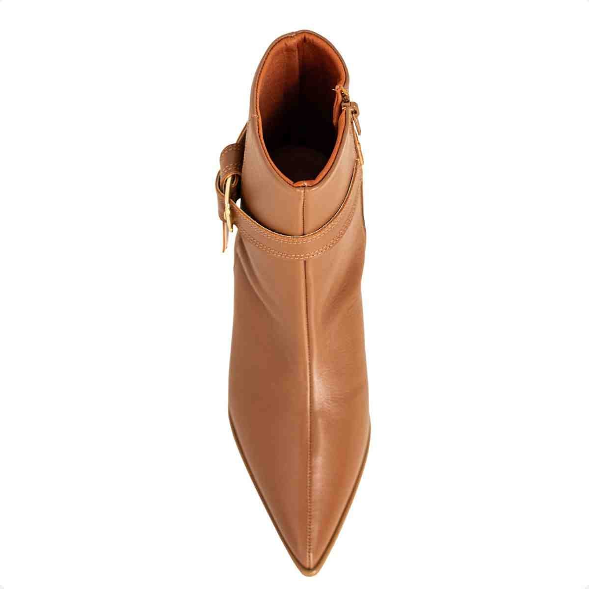 Bota Feminina Dm Cano Médio Em Couro Com Salto Bloco Veneto Caramelo Caramelo 6