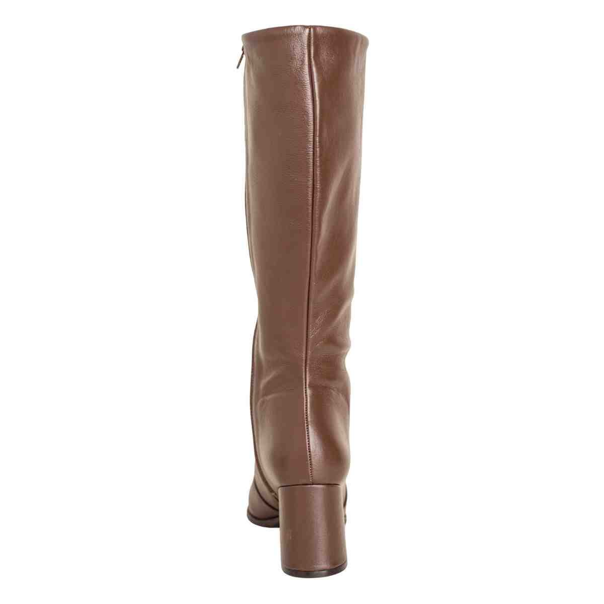 Bota Feminina Dm Cano Alto Em Couro Com Salto Bloco E Bico Fino Veneto Brown Marrom 4
