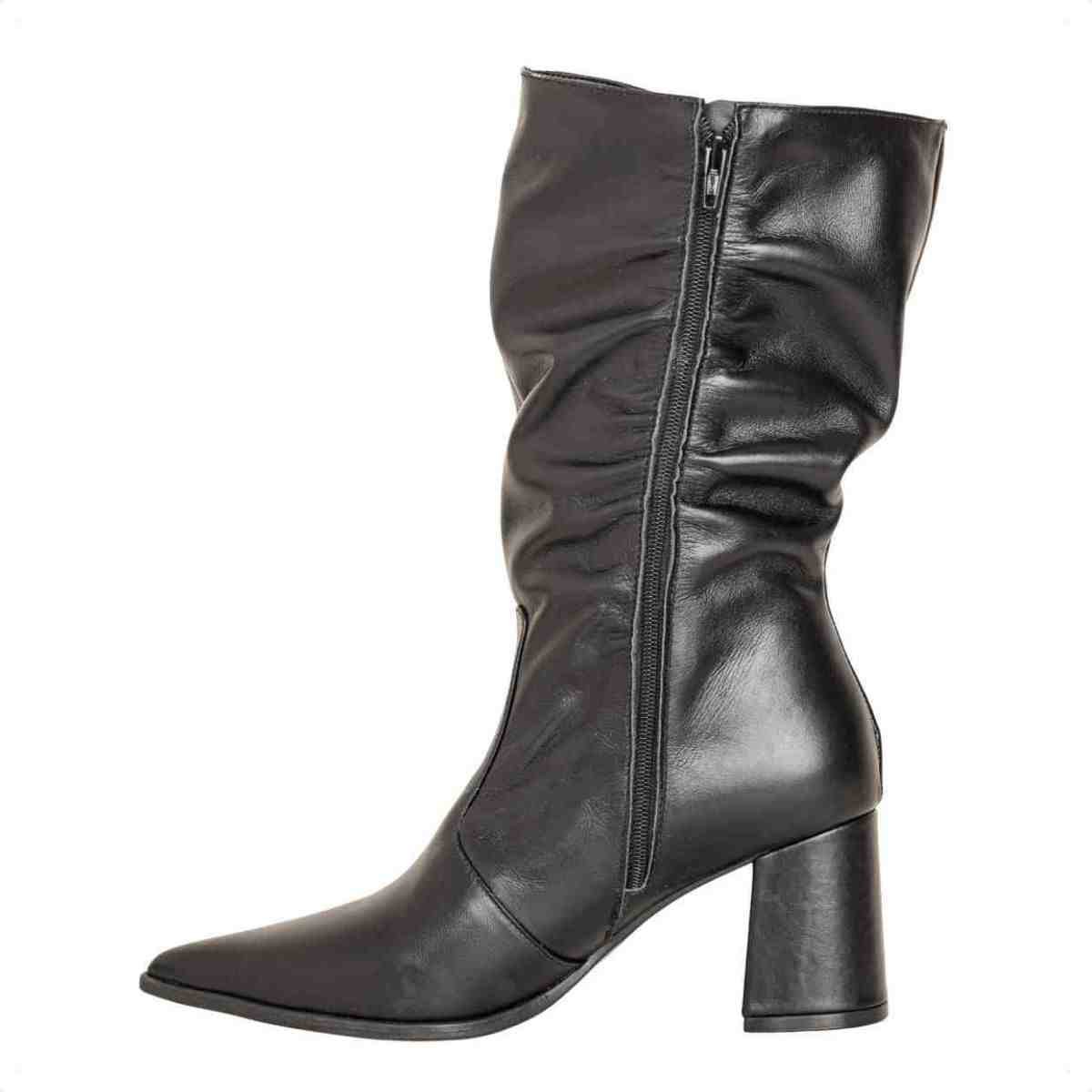 Bota Feminina Dm Cano Alto Em Couro Com Salto Bloco E Bico Fino Veneto Preto Preto 5