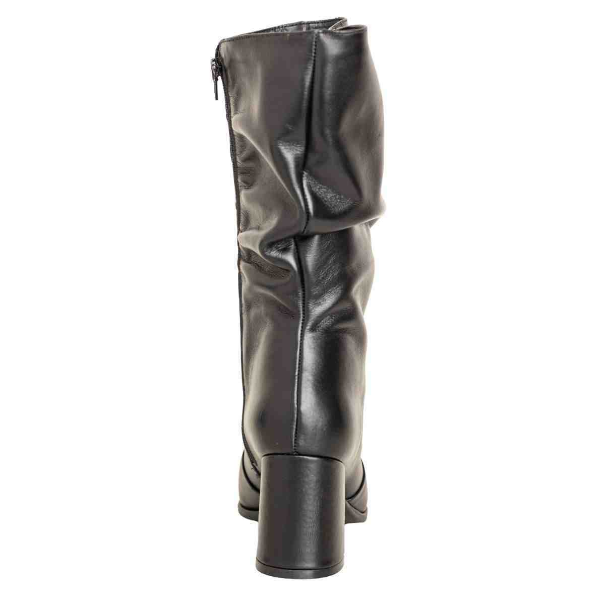 Bota Feminina Dm Cano Alto Em Couro Com Salto Bloco E Bico Fino Veneto Preto Preto 4
