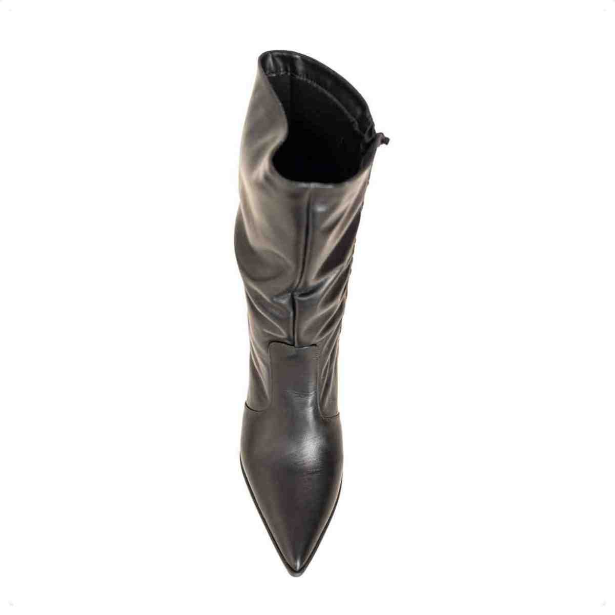 Bota Feminina Dm Cano Alto Em Couro Com Salto Bloco E Bico Fino Veneto Preto Preto 6
