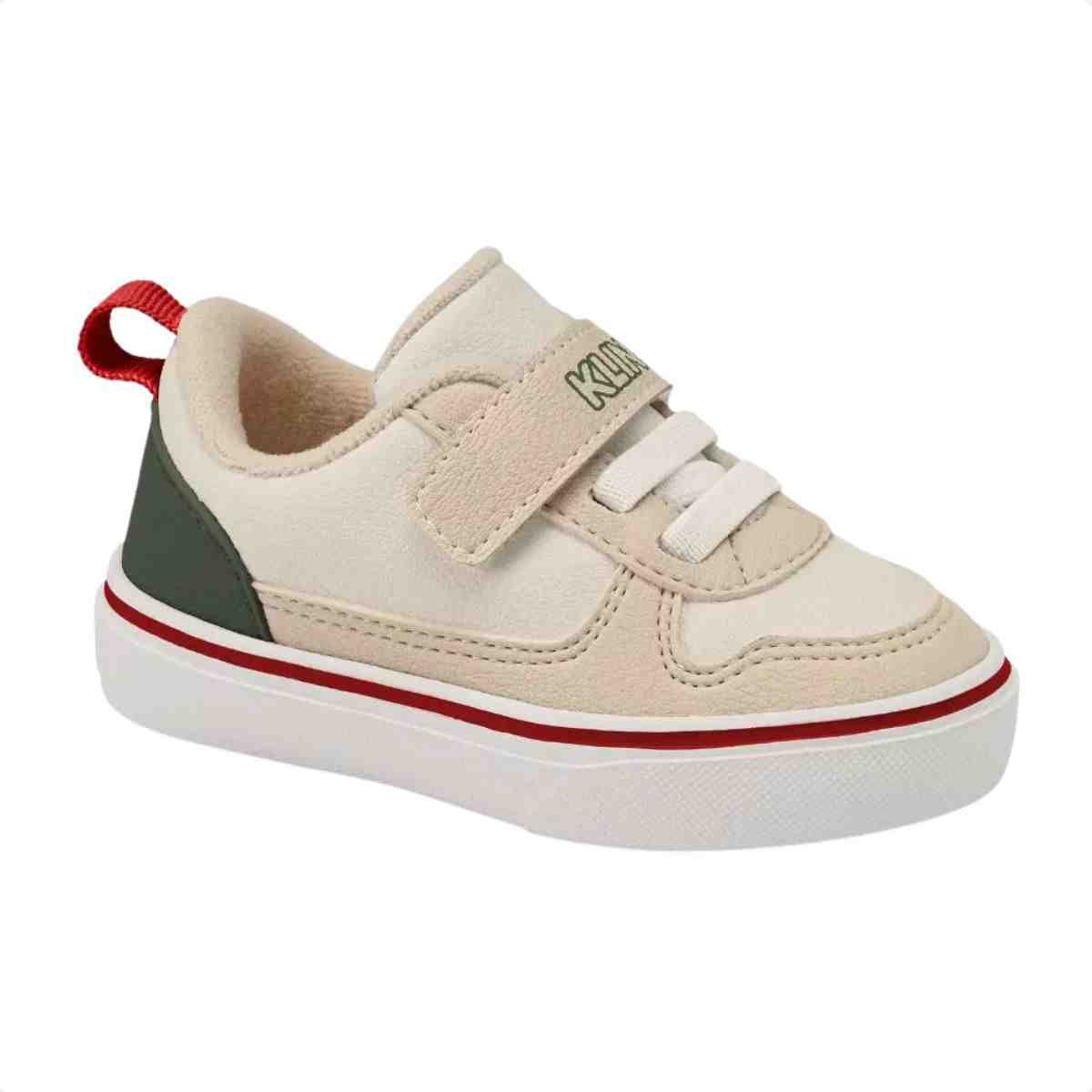 Tênis Casual Infantil Menino Klin  Branco Verde Militar Vermelho