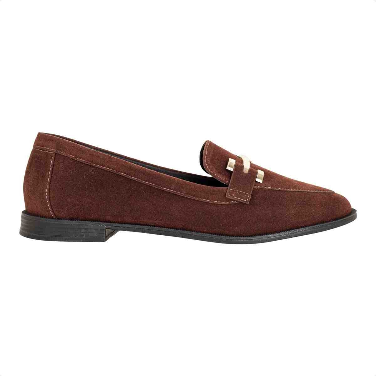Mocassim Feminino Dm Em Camurça Com Aplique Dourado Terra