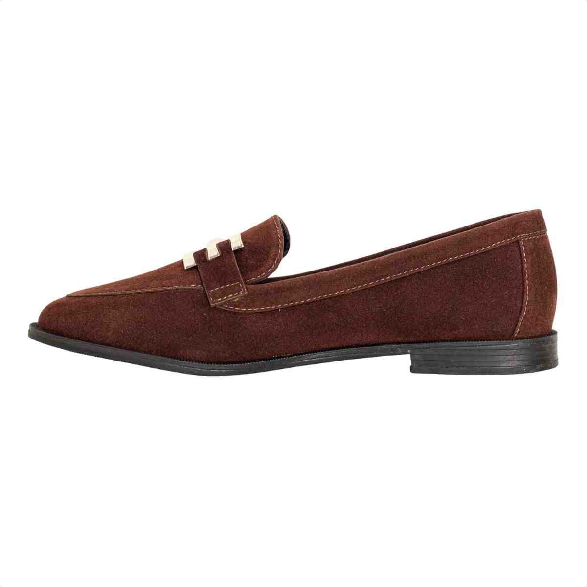 Mocassim Feminino Dm Em Camurça Com Aplique Dourado Terra Marrom 5