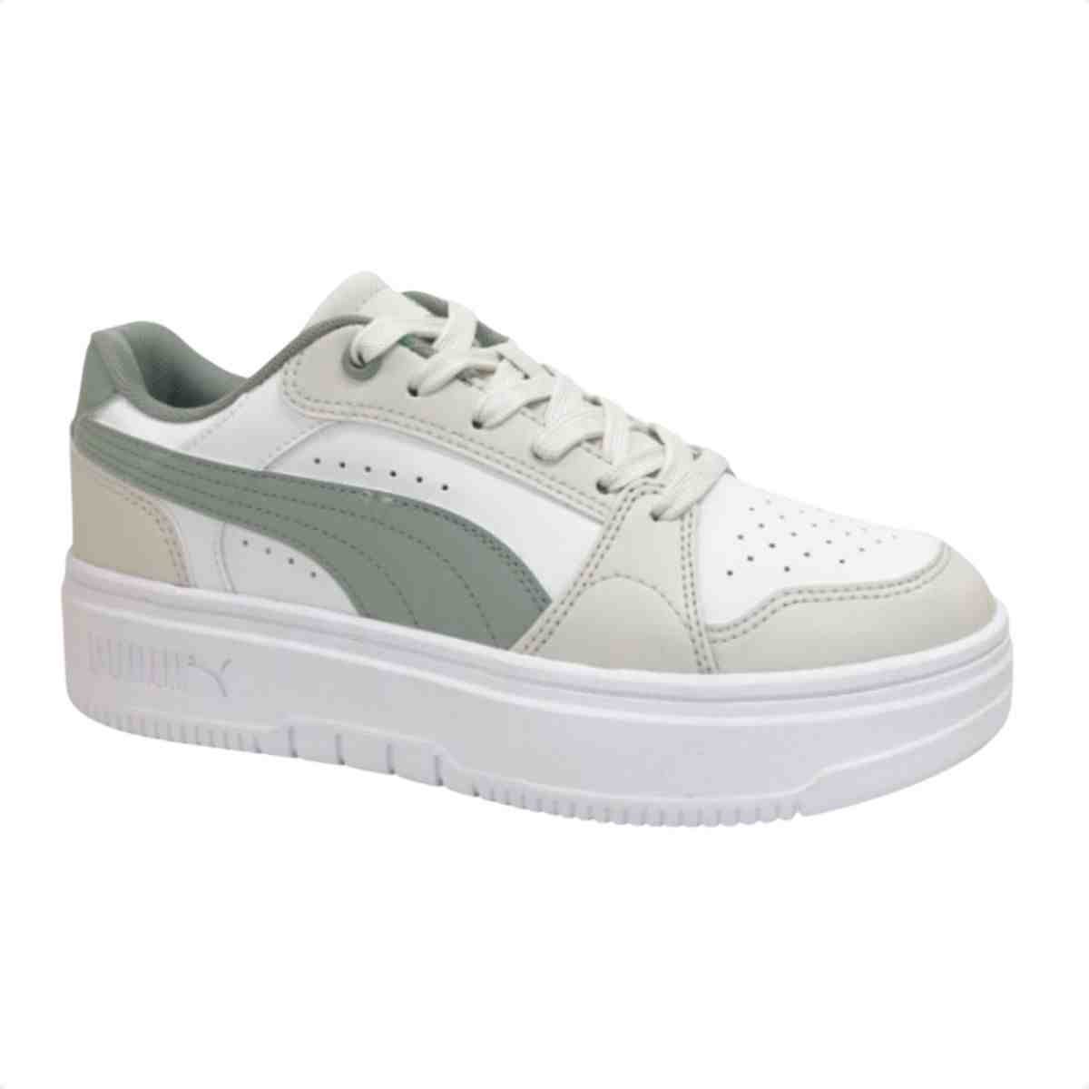 Tênis Casual Feminino Puma Rebound Me Low Branco Branco/Verde 2