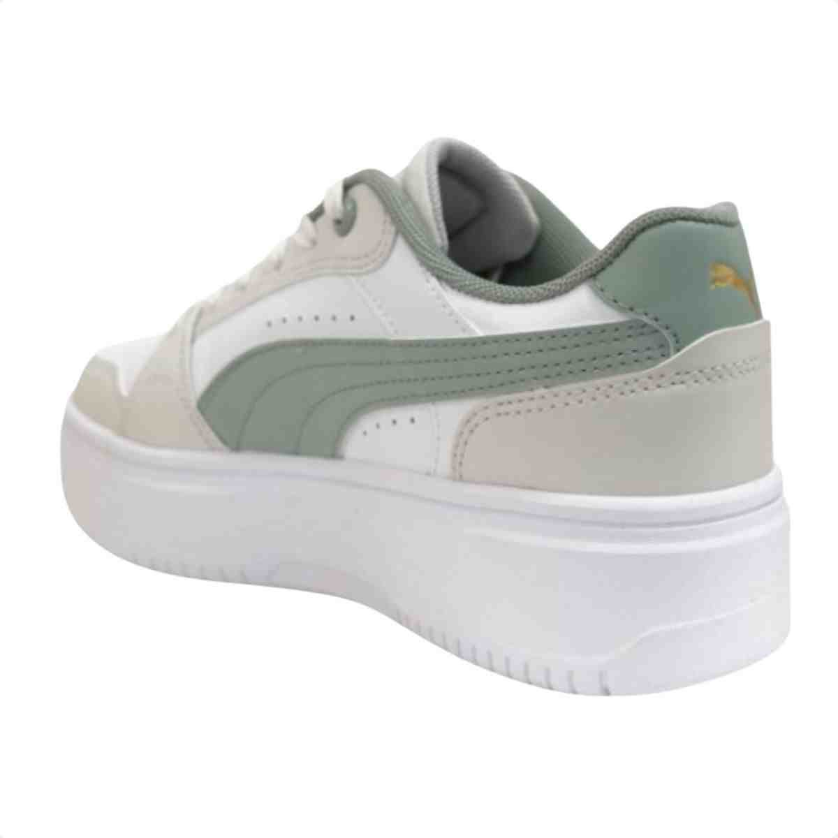 Tênis Casual Feminino Puma Rebound Me Low Branco Branco/Verde 3