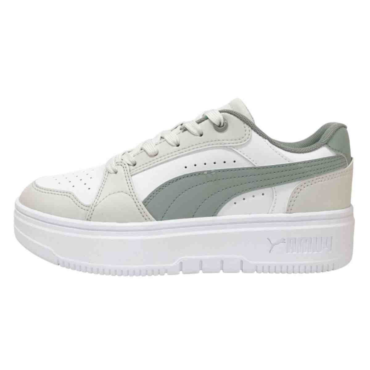 Tênis Casual Feminino Puma Rebound Me Low Branco Branco/Verde 4