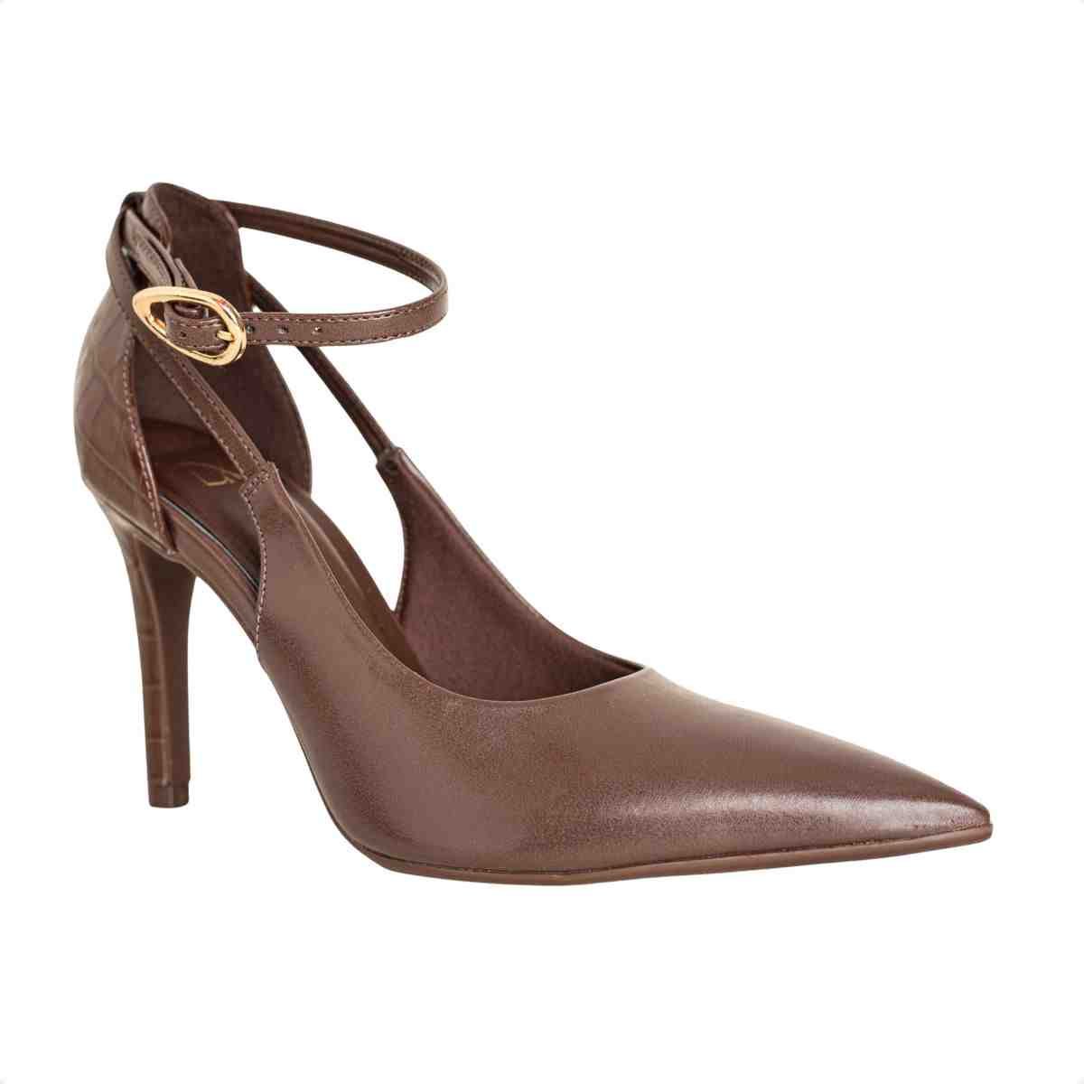 Scarpin Feminino Dm Napa Salto Alto Recortes Expresso Marrom 2