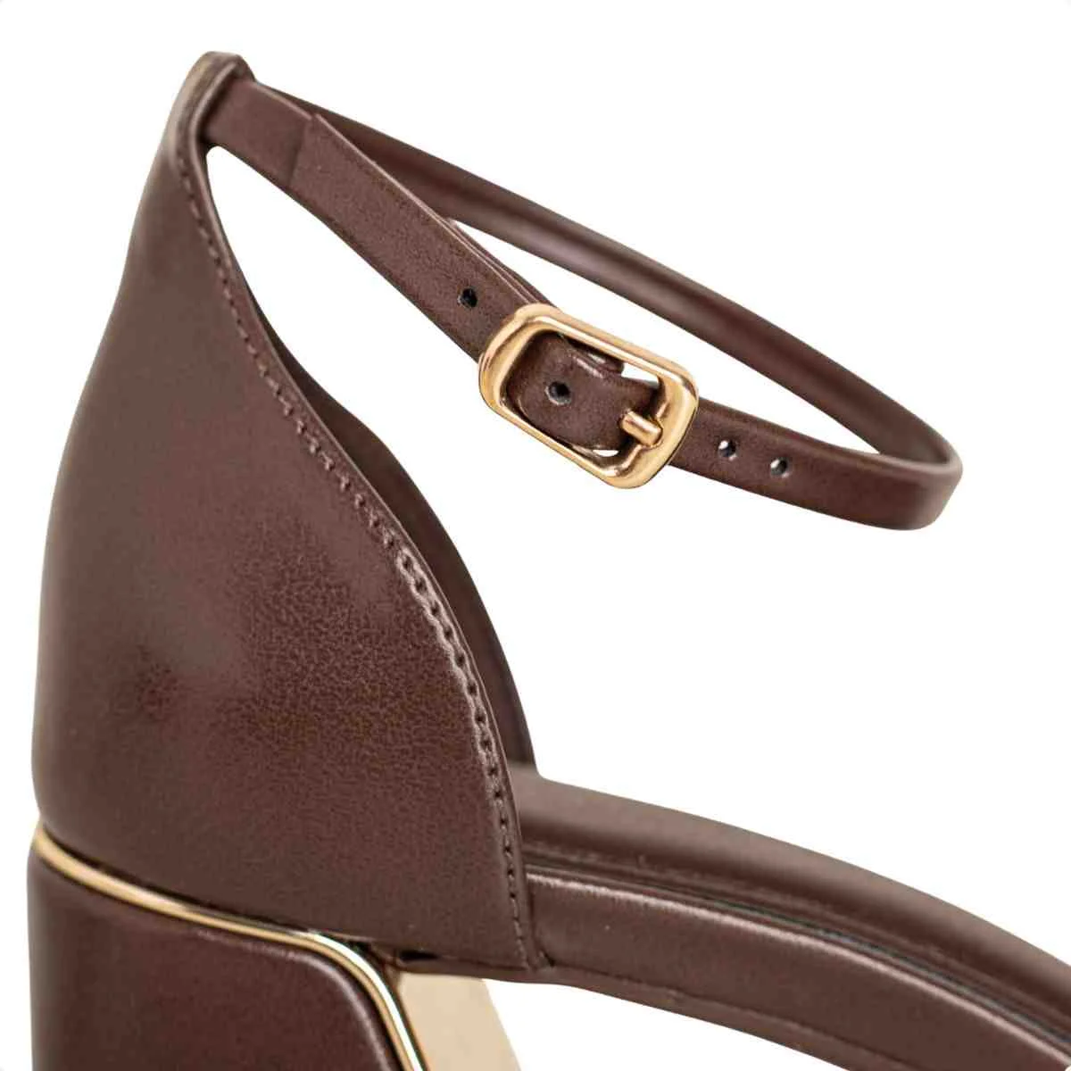 Scarpin Feminino Dm Salto Bloco Com Fivela Marrom Expresso Marrom 3