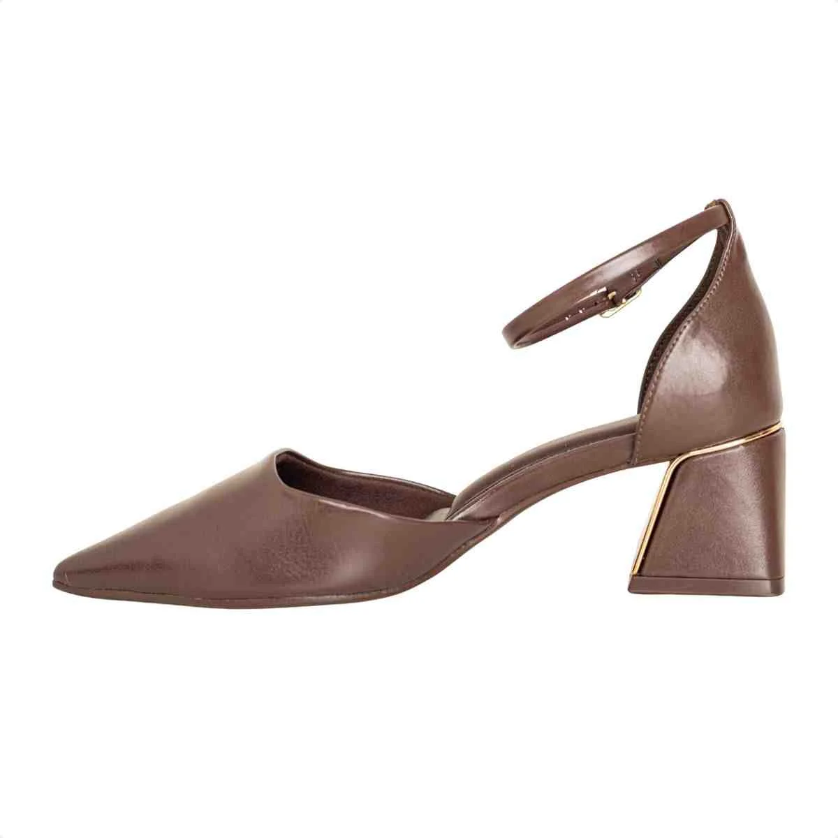 Scarpin Feminino Dm Salto Bloco Com Fivela Marrom Expresso Marrom 5