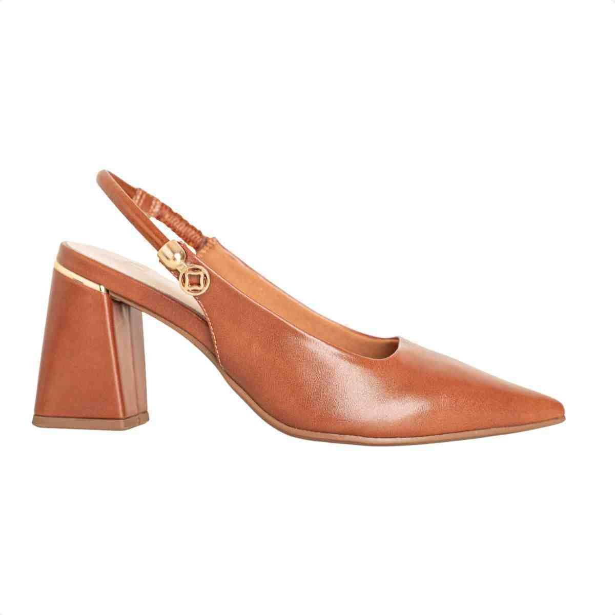 Slingback Feminino Dm Salto Bloco Caramelo Pecan