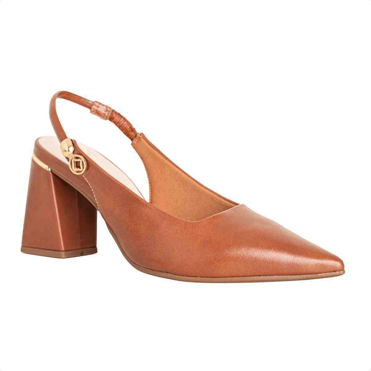 Slingback Feminino Dm Salto Bloco Caramelo Pecan Marrom 2