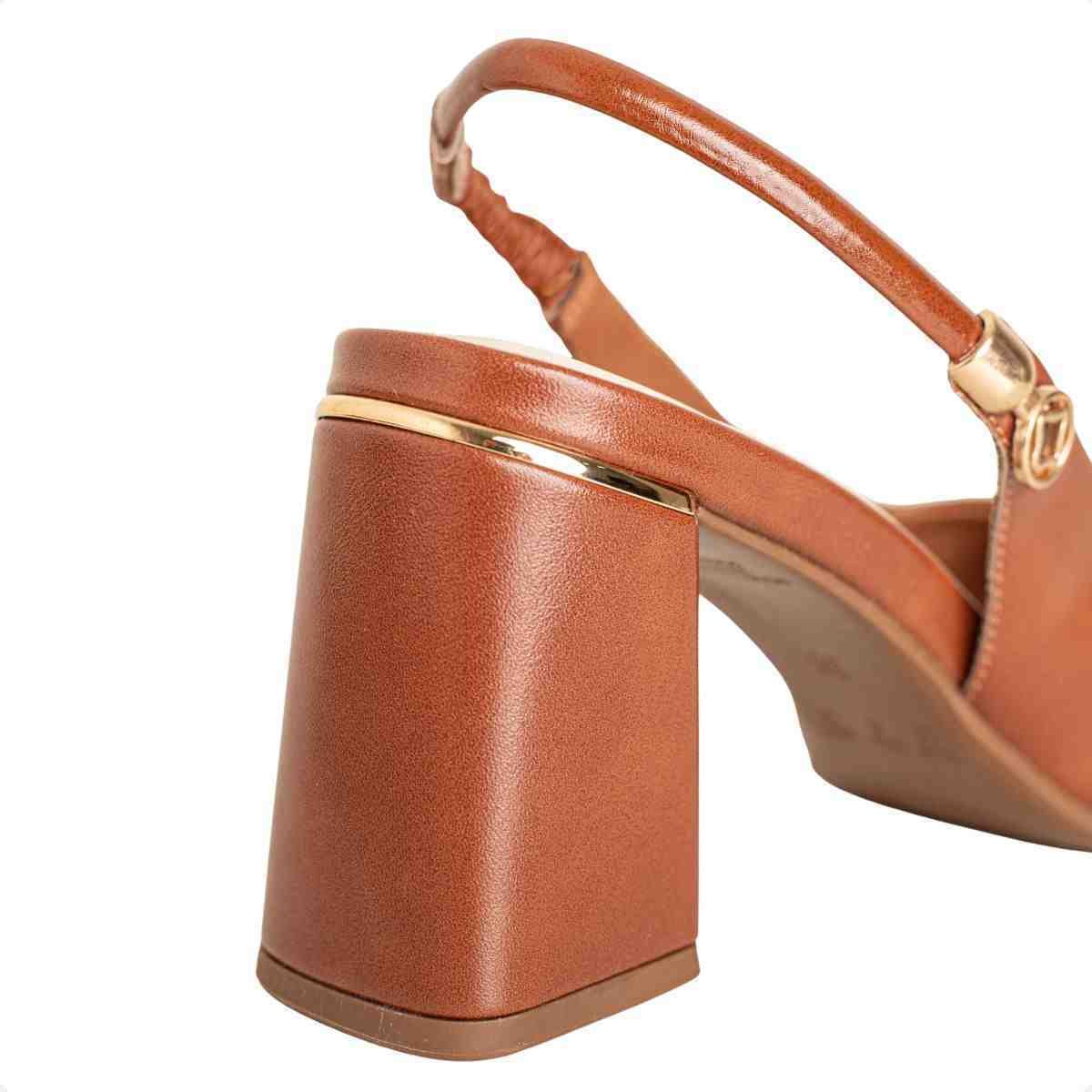 Slingback Feminino Dm Salto Bloco Caramelo Pecan Marrom 7