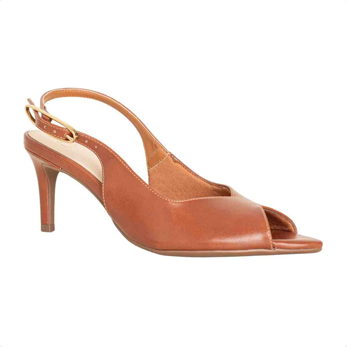 Slingback Feminino Dm Bico Folha Salto Fino  Caramelo Pecan Marrom 2