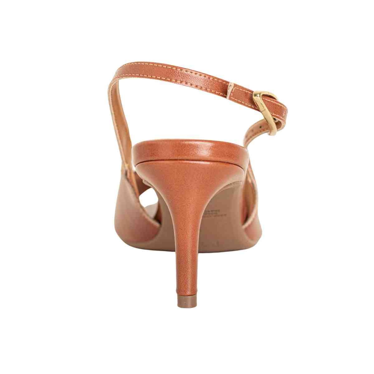 Slingback Feminino Dm Bico Folha Salto Fino  Caramelo Pecan Marrom 3