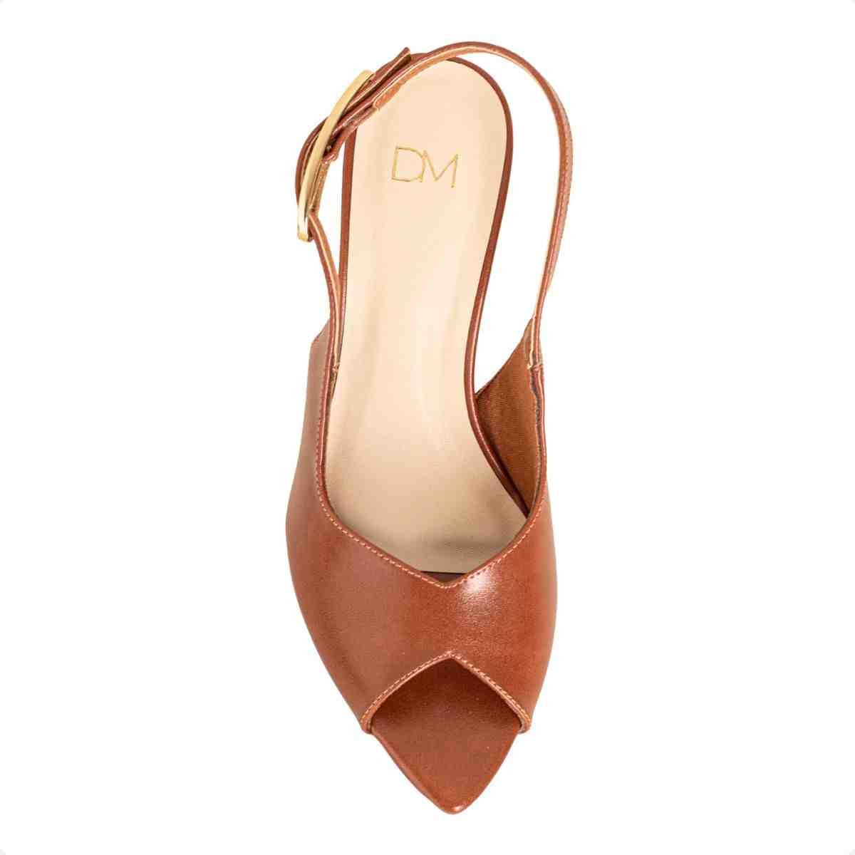 Slingback Feminino Dm Bico Folha Salto Fino  Caramelo Pecan Marrom 4