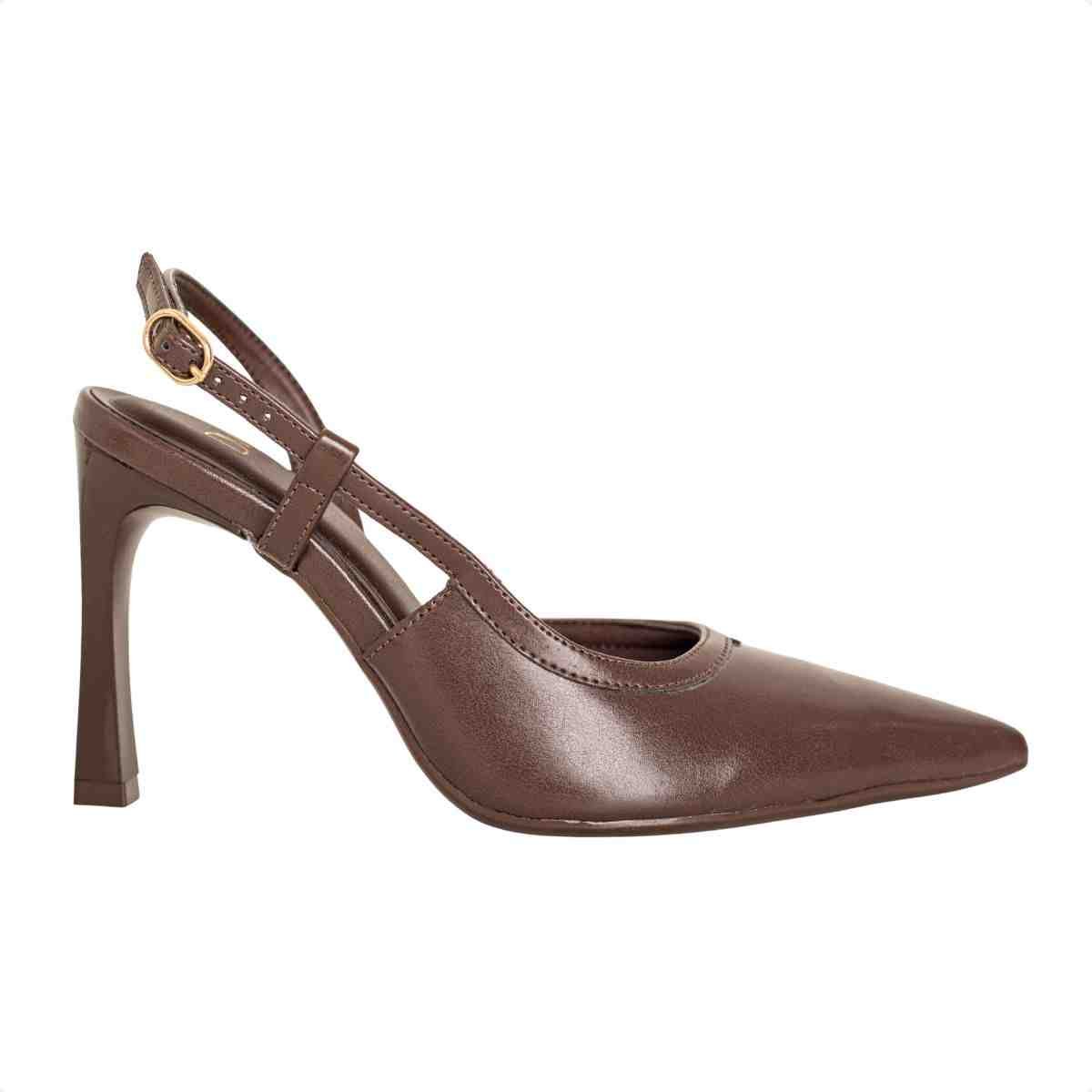Slingback Feminino Dm Bico Fino Salto Alto  Marrom Expresso