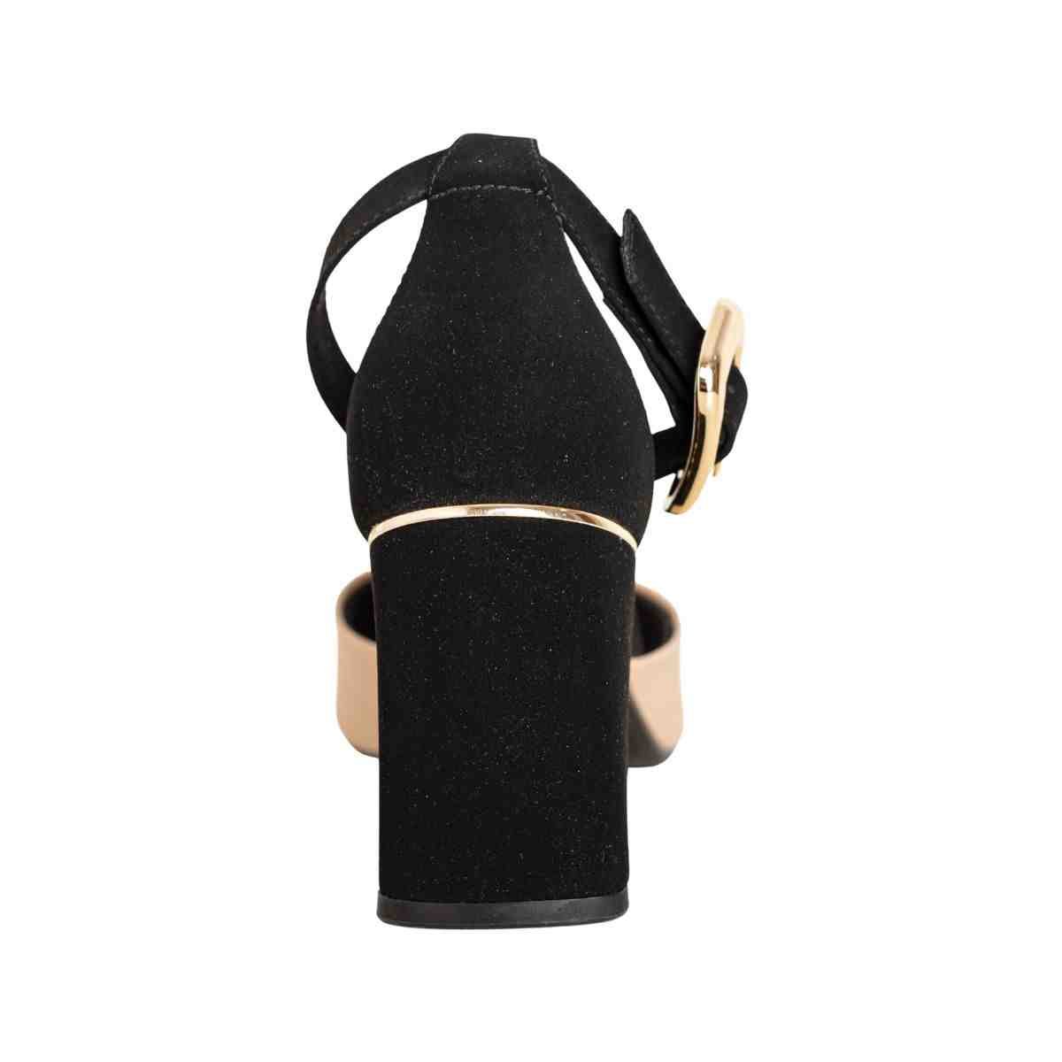 Scarpin Feminino Dm Bicolor Salto Bloco Nude E Preto Preto/Bege 3