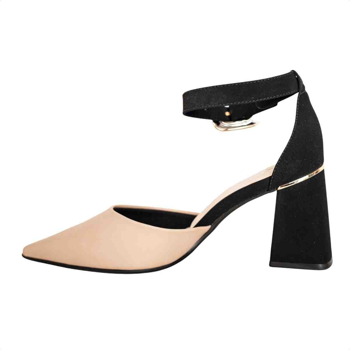 Scarpin Feminino Dm Bicolor Salto Bloco Nude E Preto Preto/Bege 5