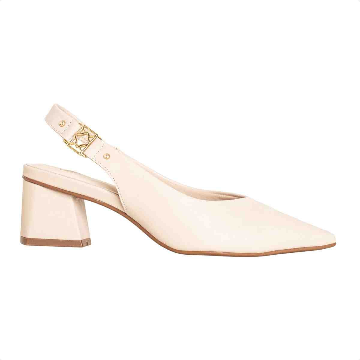 Slingback Feminino Dm Salto Bloco Bico Fino Nude Aveia