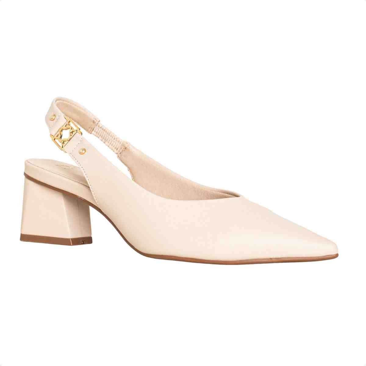 Slingback Feminino Dm Salto Bloco Bico Fino Nude Aveia Bege 2