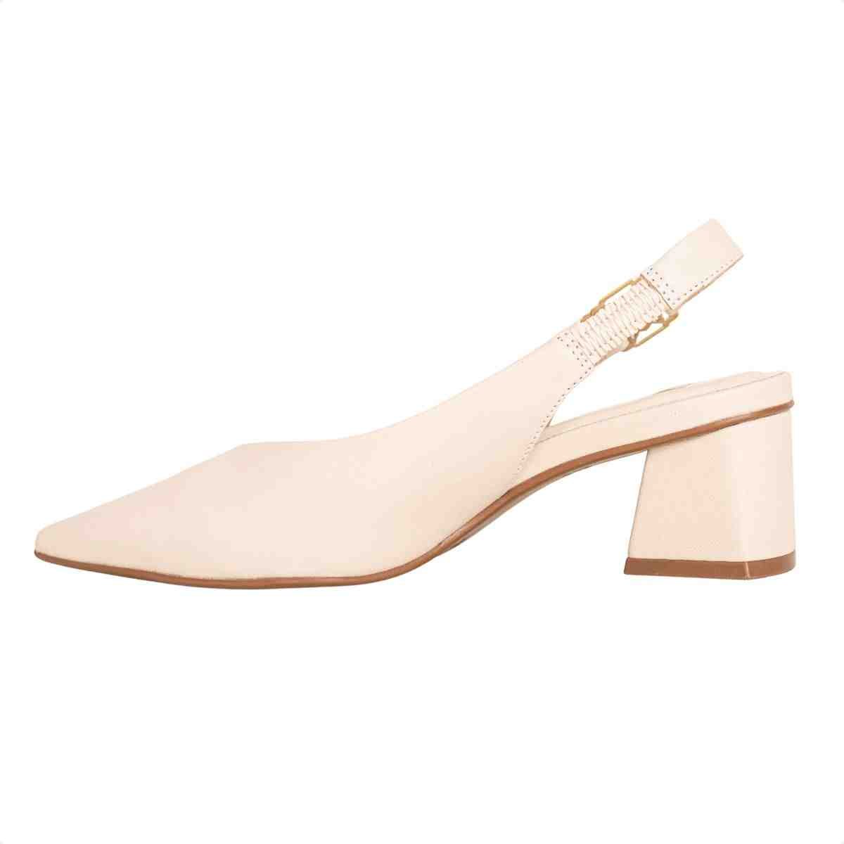 Slingback Feminino Dm Salto Bloco Bico Fino Nude Aveia Bege 5