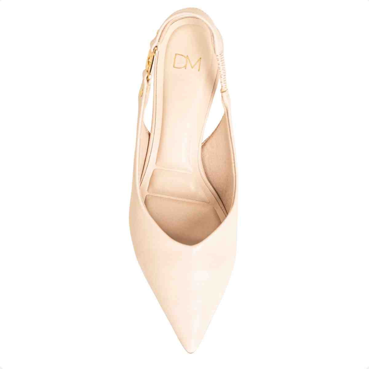 Slingback Feminino Dm Salto Bloco Bico Fino Nude Aveia Bege 6