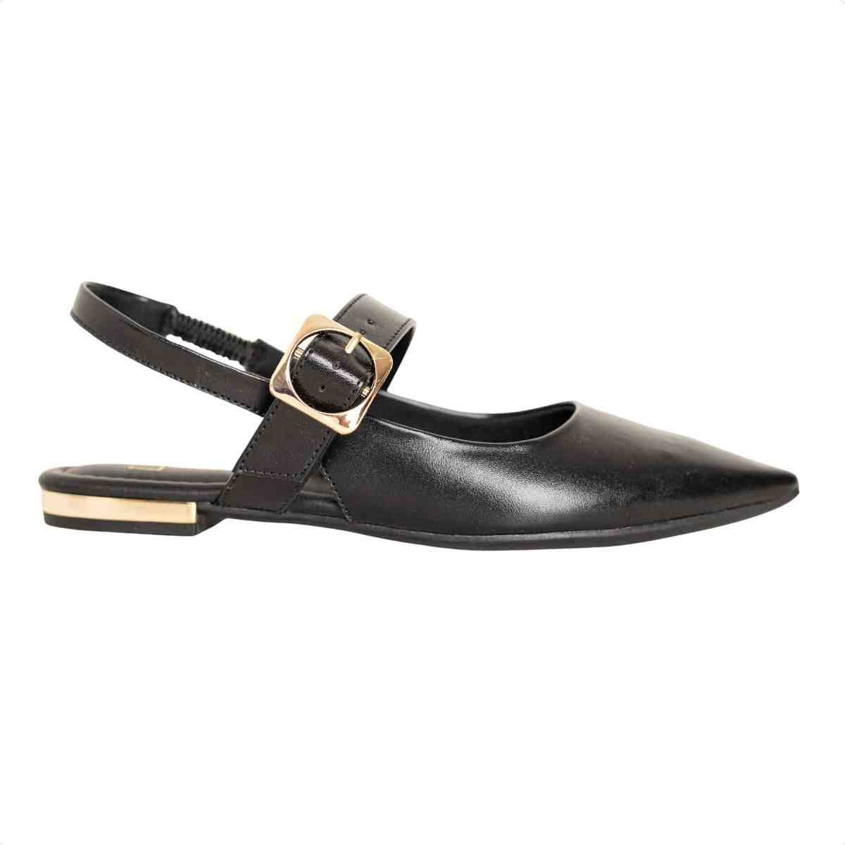 Slingback Feminino Dm Salto Baixo Com Fivela Preto