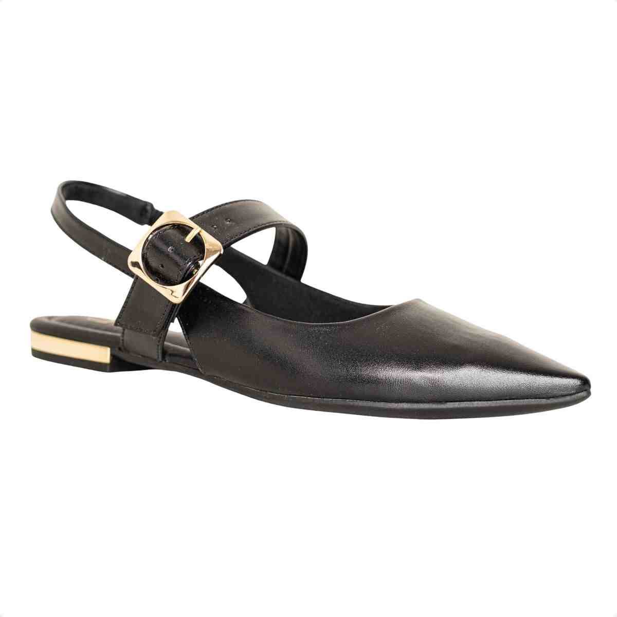 Slingback Feminino Dm Salto Baixo Com Fivela Preto Preto 2