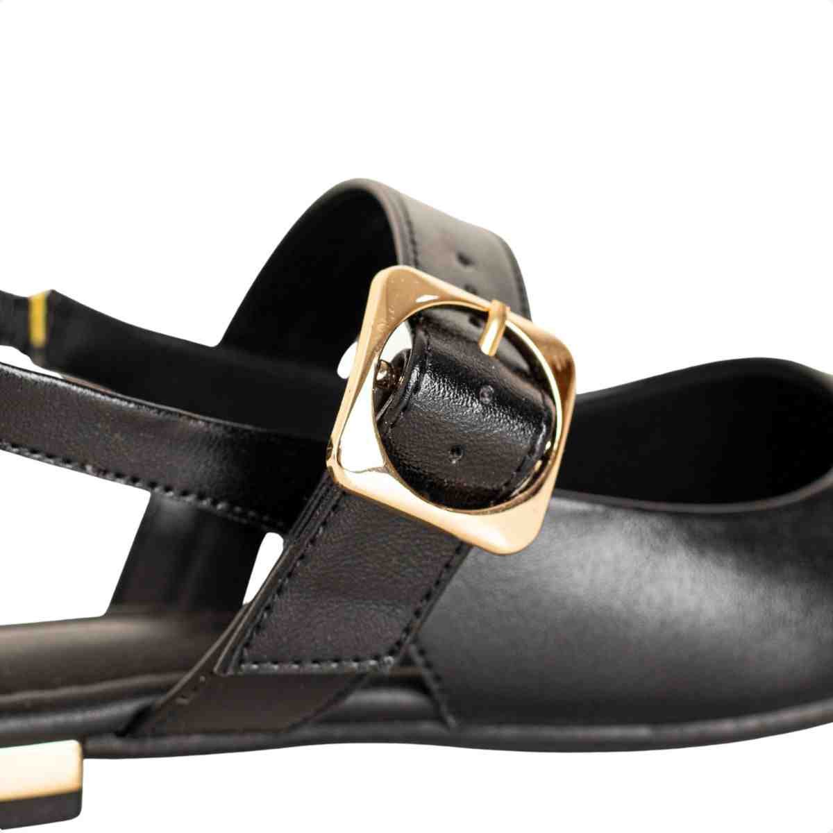 Slingback Feminino Dm Salto Baixo Com Fivela Preto Preto 3