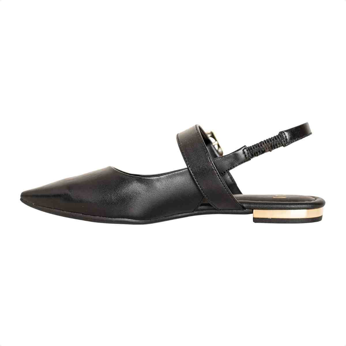 Slingback Feminino Dm Salto Baixo Com Fivela Preto Preto 5