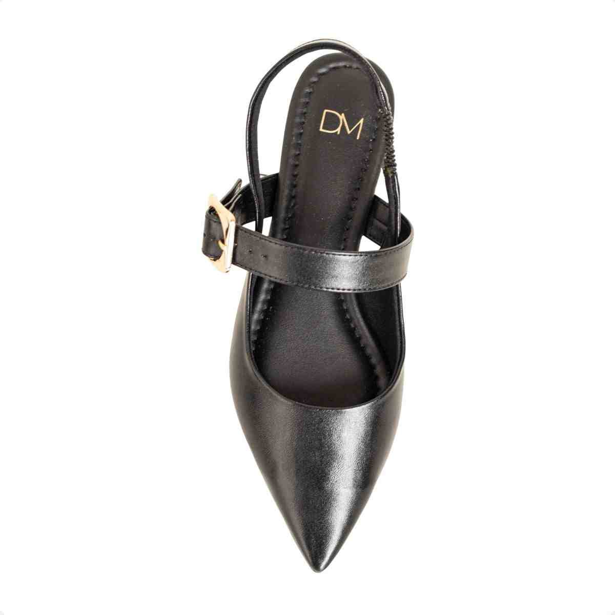Slingback Feminino Dm Salto Baixo Com Fivela Preto Preto 6