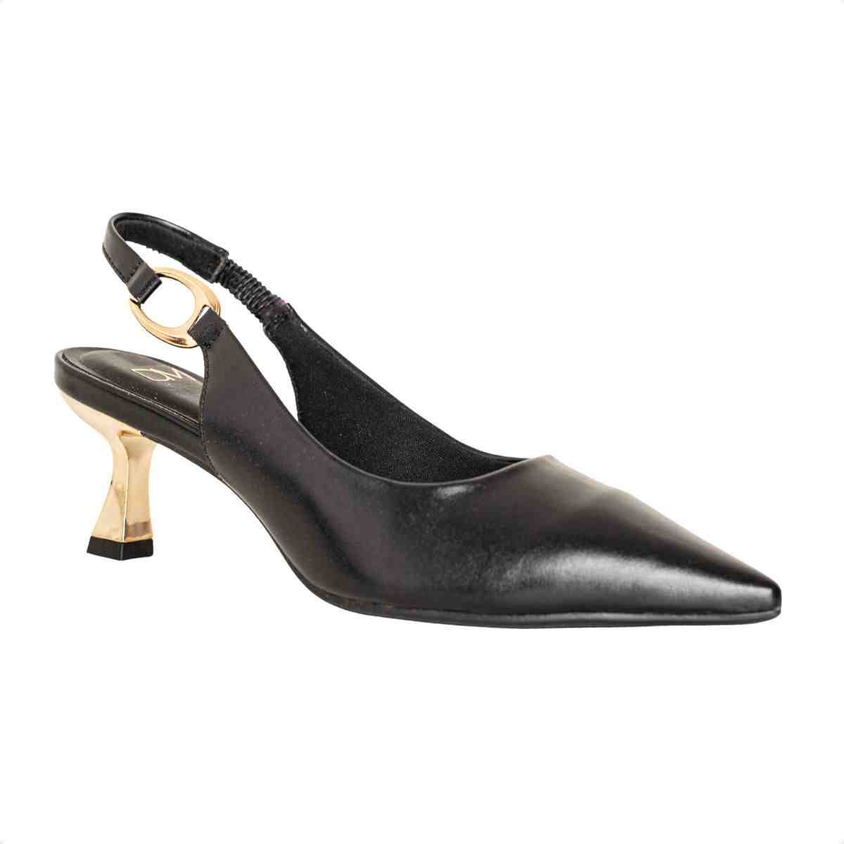Slingback Feminino Dm Salto Médio Taça Preto Preto 2