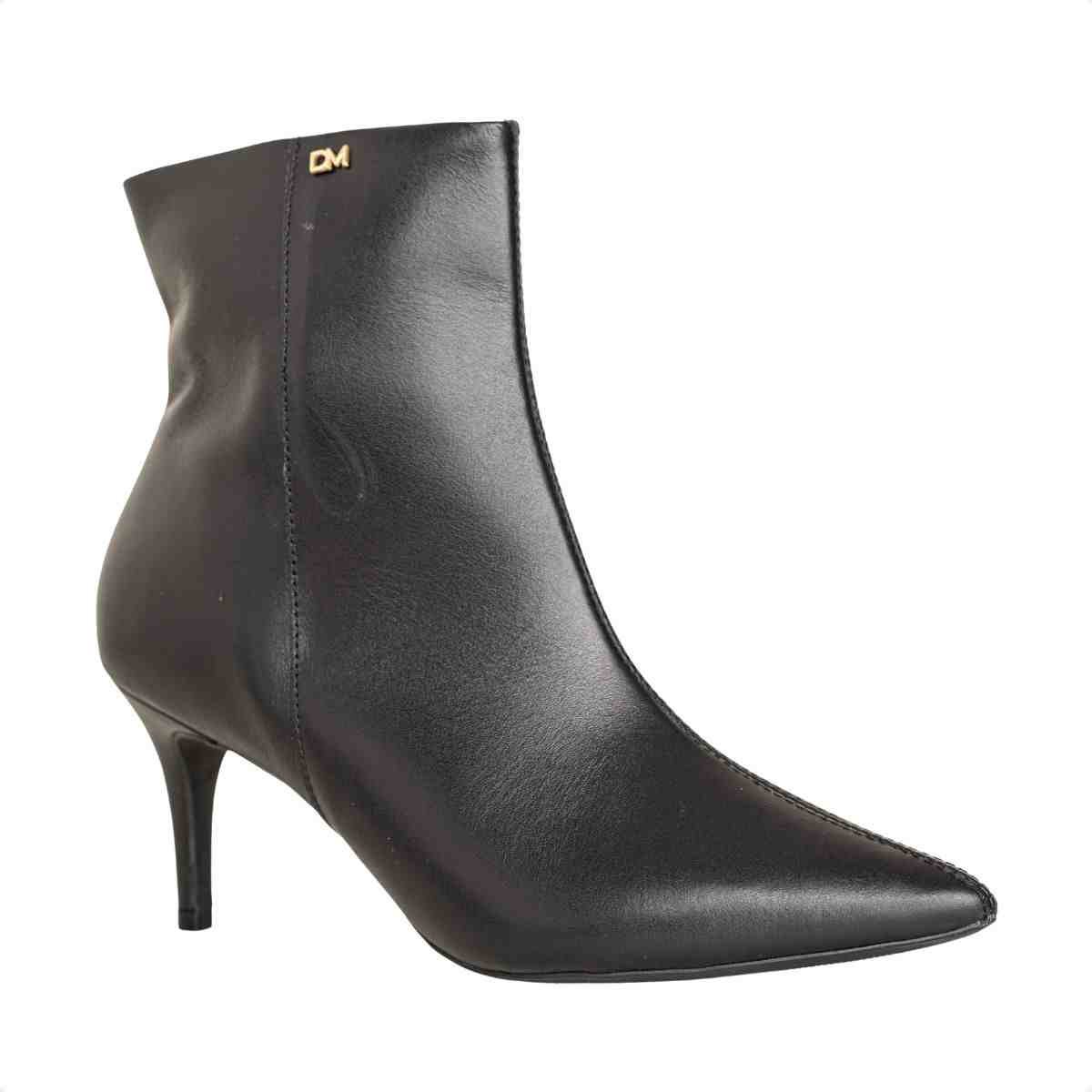 Bota Feminina Dm Cano Médio Veneto Preto Com Salto Fino Preto 2
